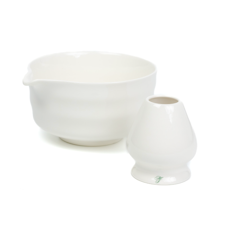 Tea Society Shiro Ceramic Bowl And Whisk Holder In White